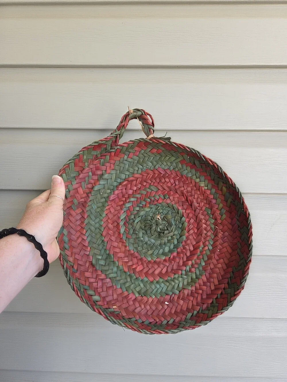 Handmade straw colorful woven basket wall hanging